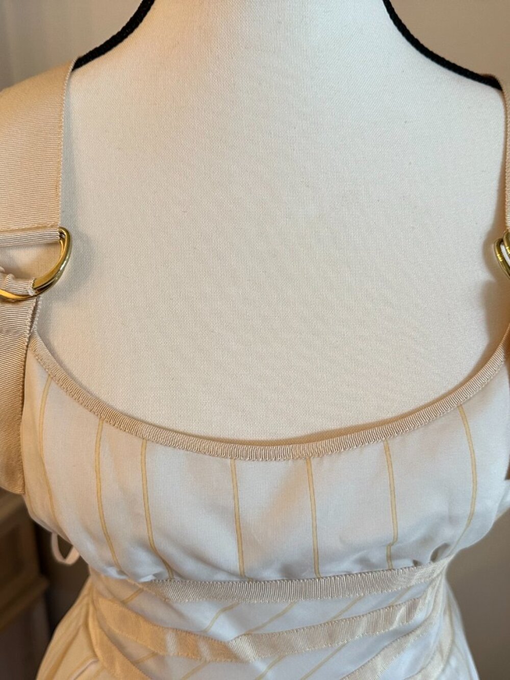 NWT bebe Collection Size 6 Ivory Gold Baroque Fit & Flare Dress - Picture 4 of 10